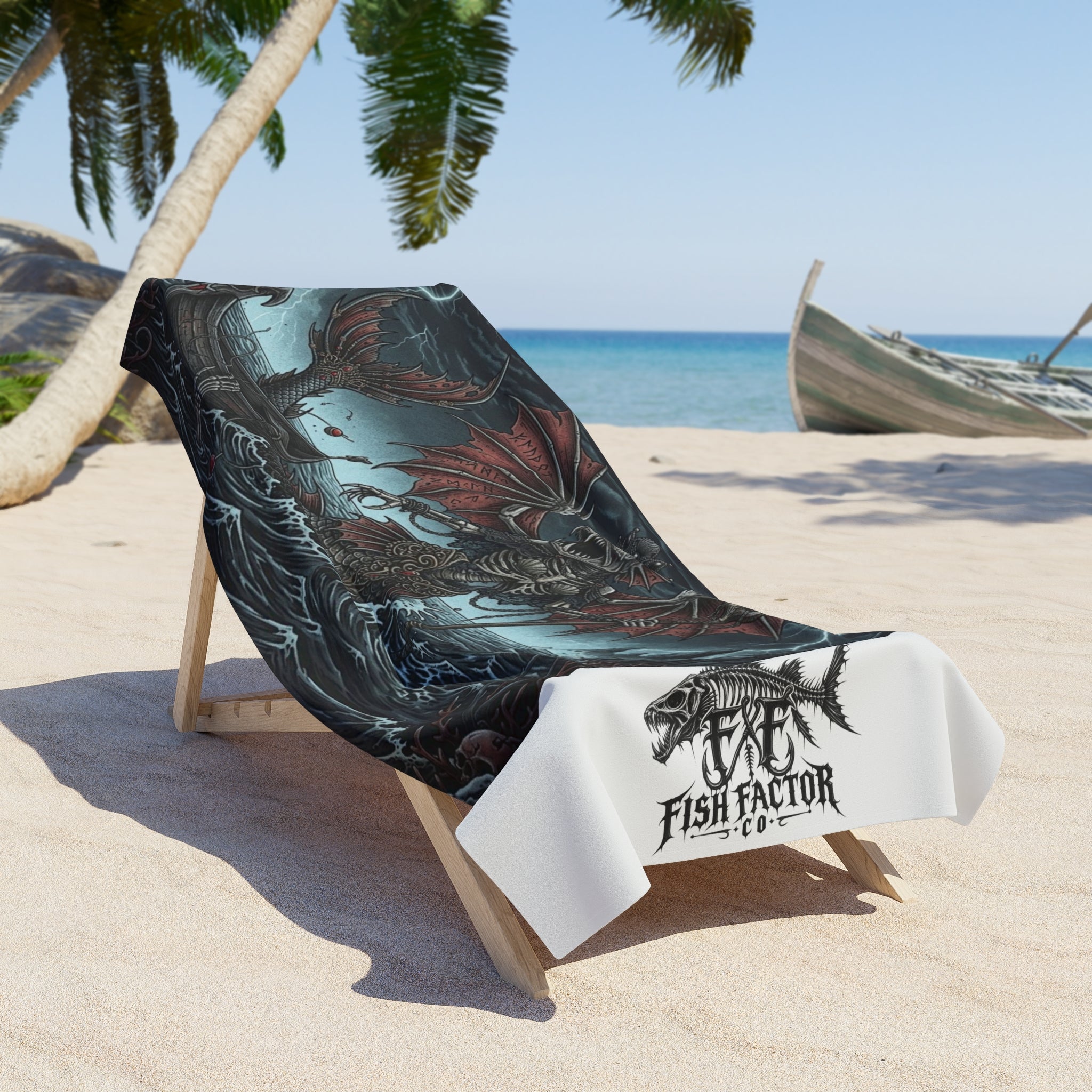 Beach Towel - Gothic Sea Monster Skeleton Design - Fish Factor Co
