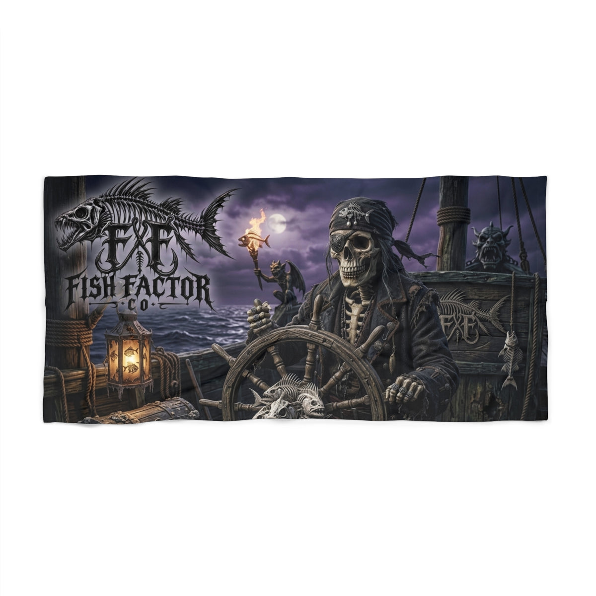 Pirate Skeleton Beach Towel — Fish Factor Co. Gothic Skull Nautical Towel