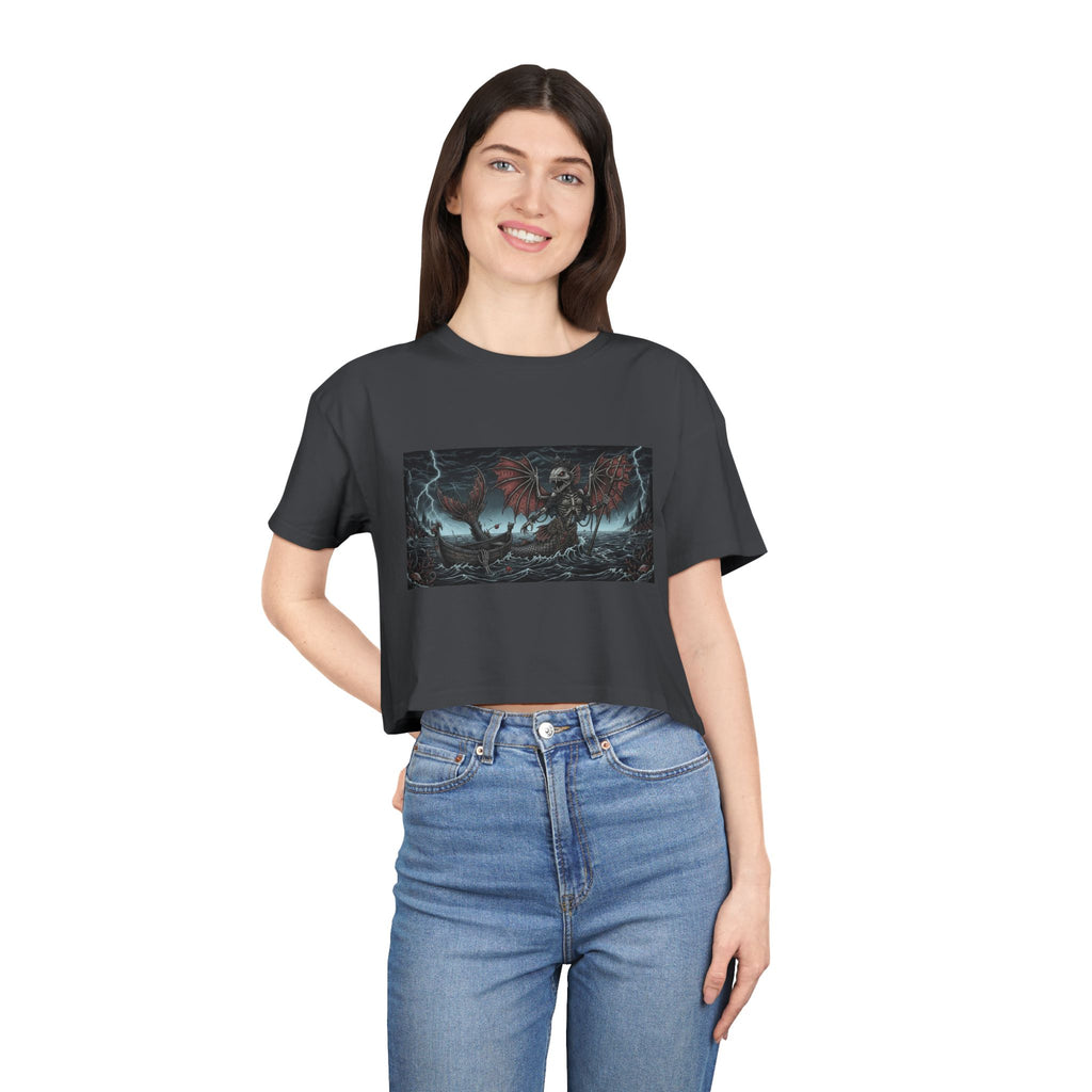 Women's Crop Tee — Dark Nautical Fish Skeleton Graphic Tee - Fish Factor Co