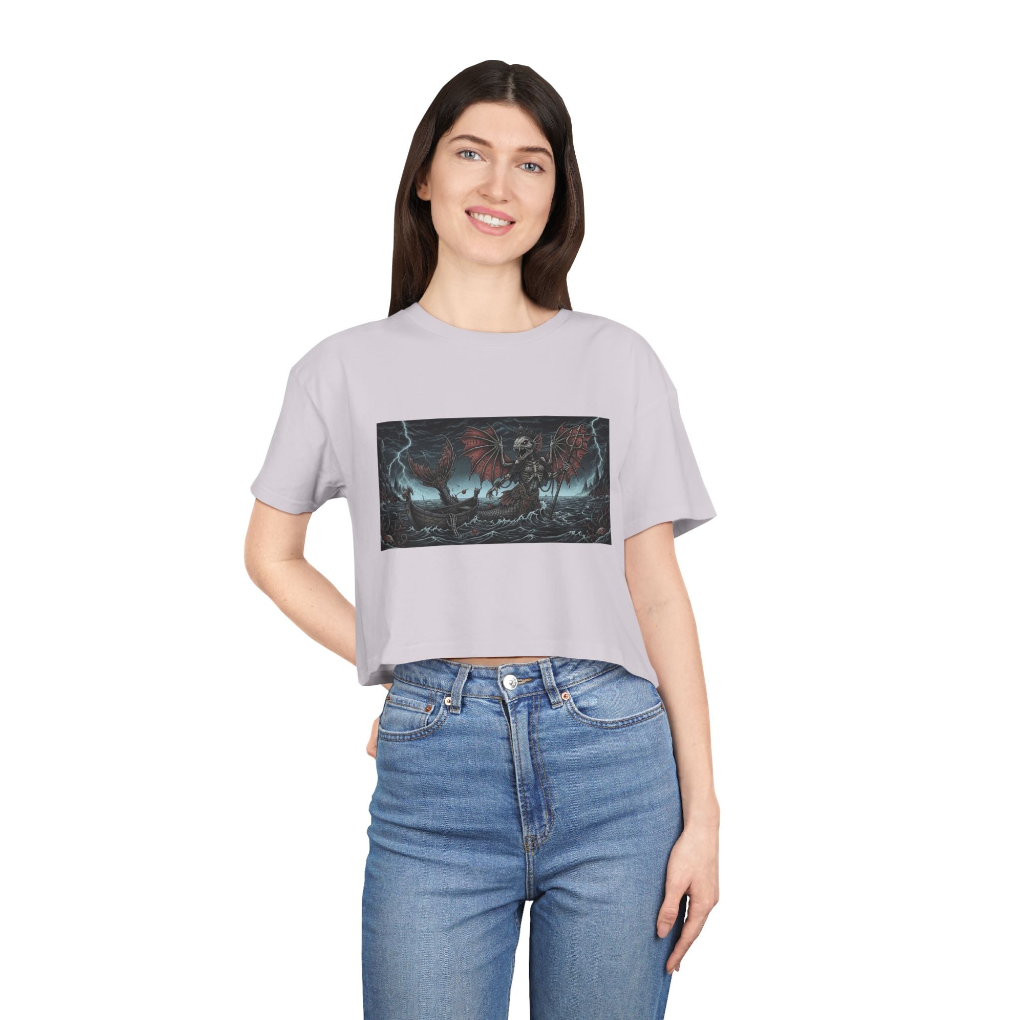 Women's Crop Tee — Dark Nautical Fish Skeleton Graphic Tee - Fish Factor Co