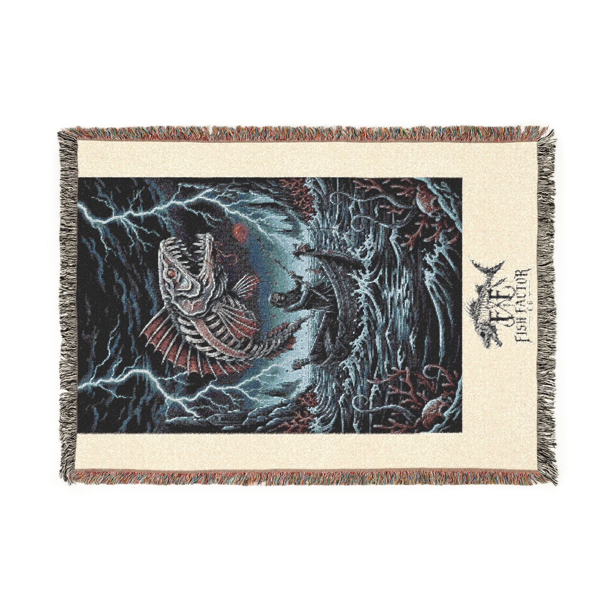 Skeleton Fish Woven Blanket | Norse Ship Tapestry Throw - Fish Factor Co