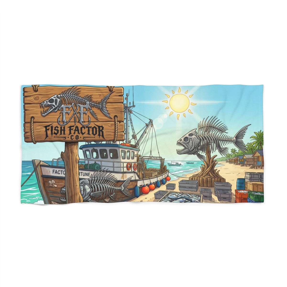 Fish Factor Beach Towel – Nautical Fishing Dock Scene