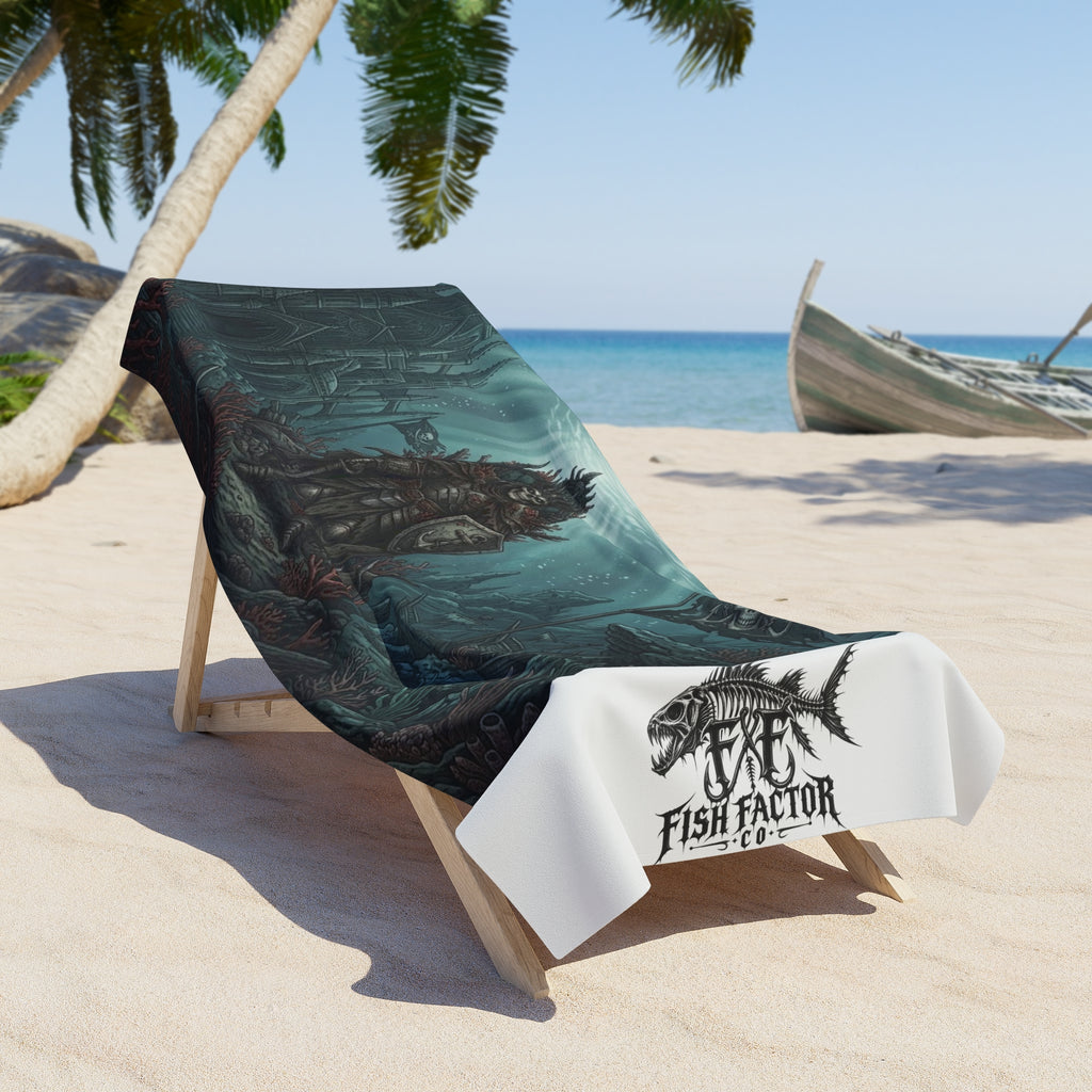 Beach Towel — Dark Pirate King Underwater Scene (Fish Factor Co)
