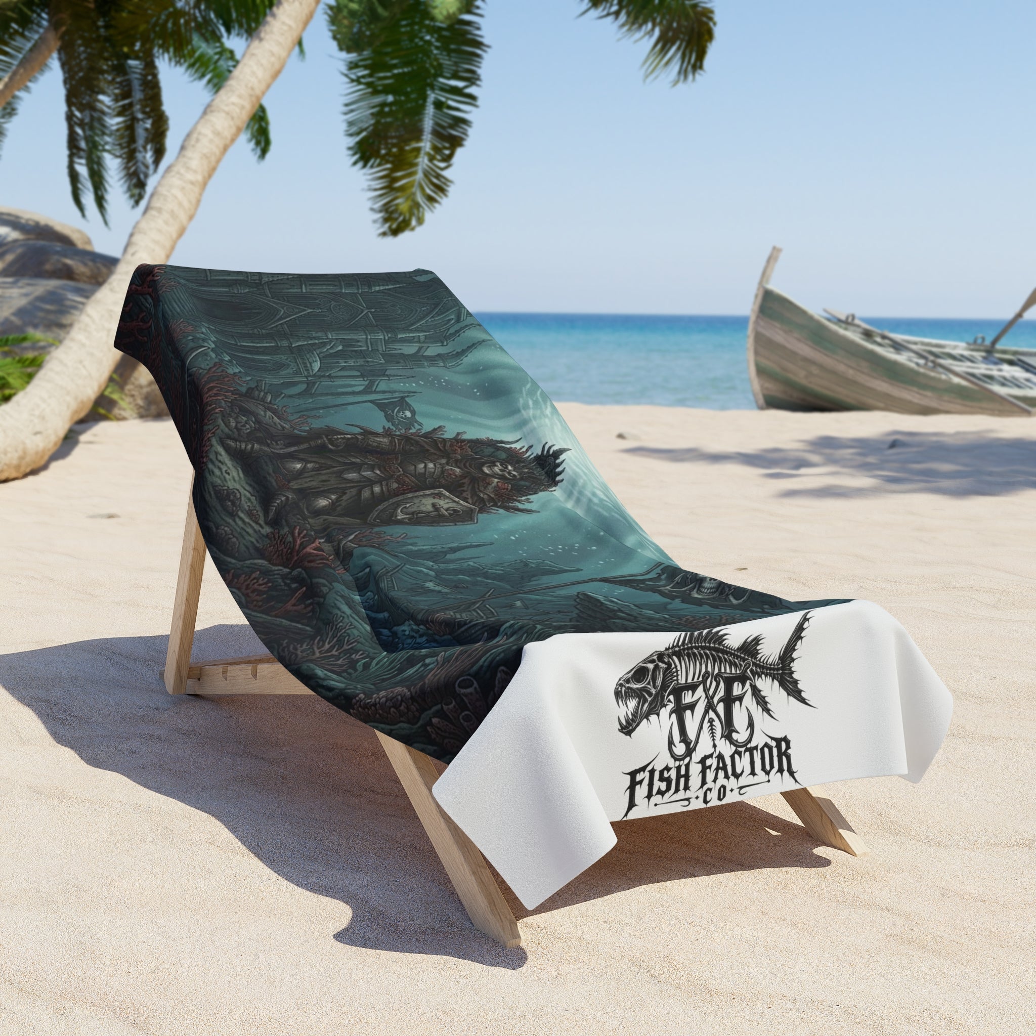 Beach Towel — Dark Pirate King Underwater Scene (Fish Factor Co)