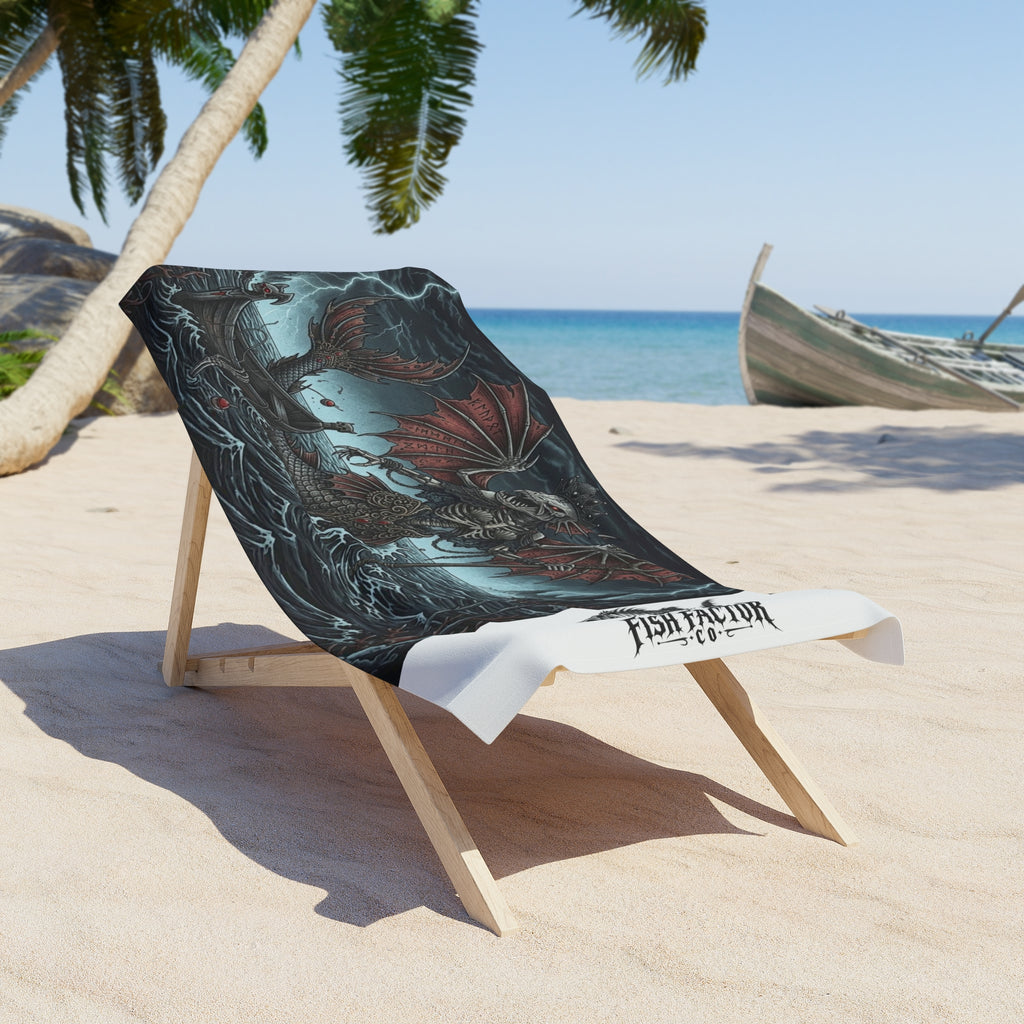 Beach Towel - Gothic Sea Monster Skeleton Design - Fish Factor Co