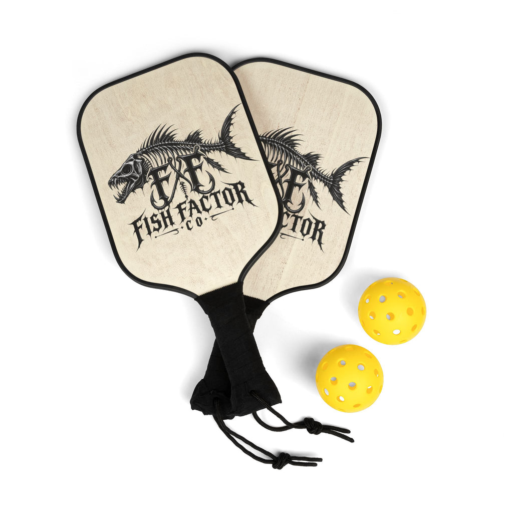 Pickleball Paddle Set – 'Fish Factor Co.' Skeleton Fish Design, 2-Pack with Balls